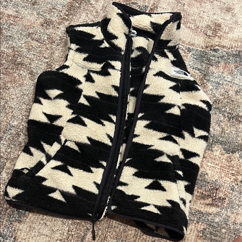 The North Face Black and White Patterned Fleece Vest